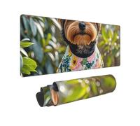 Large Gaming Mouse Pad Yorkie Floral Desk Mat Protector for Desktop Mousepad Waterproof Writing Pads with Anti-Slip Rubber Base Keyboard Pad for Gamer Office Home 31.5" x 12"