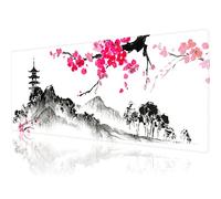 Large Gaming Mousepad XL Japanese Mountains Cherry Blossom Desk Mat 31.5x11.8 in Extended Big White Anime Mouse Pad Waterproof With Non-Slip Base and Stitched Edges