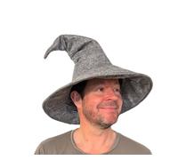 Large Gandalf Hobbit Wizard Hat with Curved Tip Leather Look Grey Witch Hat Merlin Magician Witch Wizard Hat
