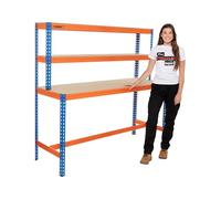 Large Garage Workbench, Heavy Duty 400kg UDL Blue/Orange Workstation with MDF Shelves (Workbench Only)