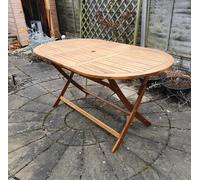 Large Garden Dining Table Wooden Patio Folding Furniture W/ Umbrella Hole 160cm