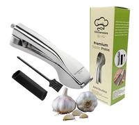 Large Garlic Press & Peeler - Heavy Duty Stainless Steel Garlic Crusher Press & Mincer with Ergonomic Handle - Premium Garlic Crusher and Peeler for Ginger - Dishwasher Safe & Rustproof (Silver)