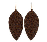 Large Genuine Soft Leather Handmade Fringe Feather Lightweight Tear Drop Dangle Color Earrings for Women Fashion (BROWN LEOPARD 2)