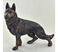 Large German Shepherd Alsatian Dog Standing Painted Bronze Resin Sculpture - Pet Gifts Stand Out Home Decor H18cm