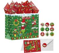 Large Gift Bag for Christmas Party Bags Present,Christmas Green Gift bags for Presents with 2 Tissue Paper and 1 Greeting Card for Her Him Luxury Paper Bags with Handles for Boys Girls Xmas Supplies