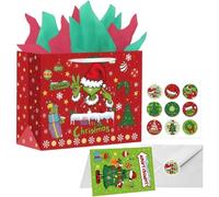 Large Gift Bag for Christmas Party Bags Present,Christmas Red Gift bags for Presents with 2 Tissue Paper and 1 Greeting Card for Her Him Luxury Paper Bags with Handles for Boys Girls Xmas Supplies