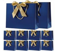 Large Gift Bag with Ribbon, 10 Pack Paper Presents Bags with Handle, for Birthday/Wedding/Anniversary/Baby Shower/Christmas/Retail Store (Blue, 32 * 25 * 10CM)