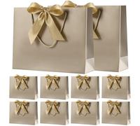 Large Gift Bag with Ribbon, 10 Pack Paper Presents Bags with Handle, for Birthday/Wedding/Anniversary/Baby Shower/Christmas/Retail Store (Champagne, 32 * 25 * 10CM)