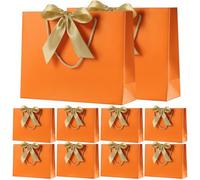 Large Gift Bag with Ribbon, 10 Pack Paper Presents Bags with Handle, for Birthday/Wedding/Anniversary/Baby Shower/Christmas/Retail Store (Orange, 32 * 25 * 10CM)