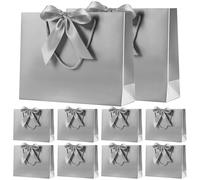 Large Gift Bag with Ribbon, 10 Pack Paper Presents Bags with Handle, for Birthday/Wedding/Anniversary/Baby Shower/Christmas/Retail Store (Silver Grey, 32 * 25 * 10CM)