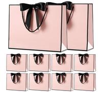 Large Gift Bag with Ribbon, 10 Pack Paper Presents Bags with Handle, for Birthday/Wedding/Anniversary/Baby Shower/Christmas/Retail Store (Pink-Black Edge, 32 * 25 * 10CM)