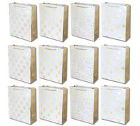 Large Gift Bags 12 Pack - Thick Glossy Paper, Golden Rope Handles, Strong Premium Gift Bags - 32X26X12cms