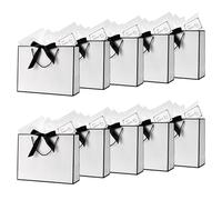Large Gift Bags for Presents - 10 Pcs White and Black Gift Bags with Bows for Birthday, Wedding, Baby Shower, Party, Anniversary and Christmas