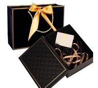 Large Gift Box for Presents, Black Gift Boxes with Lids, Luxury Gifts Box Set Include Ribbon Gifts Bag, Greeting Card, Tissue Paper and Raffia Filler, Foldable Present Boxes for Men Women