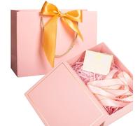 Large Gift Box for Presents, Pink Gift Boxes with Lids, Luxury Gifts Box Set Include Gold Edge Ribbon, Gifts Bag, Greeting Card, Tissue Paper and Raffia Filler, Foldable Present Boxes for Men Women