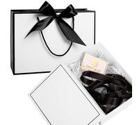 Large Gift Box for Presents, White Gift Boxes with Lids, Luxury Gifts Box Set Include Gold Edge Ribbon, Gifts Bag, Greeting Card, Tissue Paper and Raffia Filler, Foldable Present Boxes for Men Women