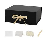 Large Gift Box with Lid 32x28x13.5 cm, Black Gift Boxes Magnetic for presents Packaging for Birthdays, Shoe Box Bulk, Christmas (Include Shredded Paper Fill, Envelope Card Ribbon)