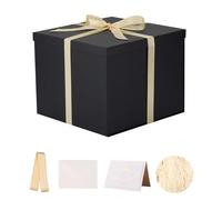 Large Gift Box with Lid 32x32x25 cm, Black Gift Boxes for presents Packaging for Birthdays, Valentine's Day, Christmas (Include Shredded Paper Fill, Envelope Card Ribbon)