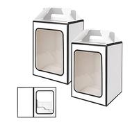Large Gift Boxes, 10 Pcs Tote Paper Bags with Transparent Window, 9.8 x 7 x 5.1" Flower Bouquet Paper Gift Bags with Handles - White