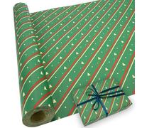 Large Gift Wrapping Paper Roll: 76cm * 15m Recyclable Christmas Kraft Green Wrapping Paper Print with Tree for Christmas, Birthday, Wedding Festival Present Decorations