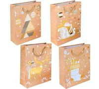 Large Gifts Bags for Christmas - 4 Premium Gold Foil Embossed Paper Gifts Bags With Handles 26x32x12cm