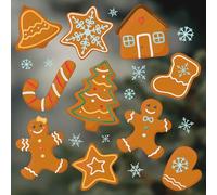 Large Gingerbread Christmas Window Stickers - Gingerbread Window Stickers 10 x Gingerbread Man & 10 x Icing Snowflake - Double Sided Reusable Clings