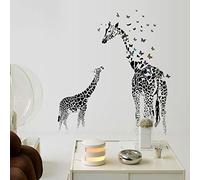 Large Giraffe Wall Sticker Removable Vinyl Wall Decals Wild Animals Butterfly Black for Home Living Room Decoration 130x115cm