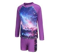 Large Girls Rash Vest and Shorts Kids Long Sleeve Two Piece Rash Guard Swimsuit Girls Swimming Costume Age 15-16 Years