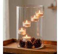 Large Glass Candle Holder, 5-Tier Floating Tealight Candle Holder, Clear Cylinder Hurricane Candle Lantern, Decorative Table Centerpiece for Home Decor, Wedding, Dining Room, Living Room (Holds 5 Teal