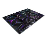Large Glass Chopping Board | Glass Worktop Savers for Kitchen | Glass Cutting Board | Black Purple Blue Geometric Polygon Pattern Modern Design