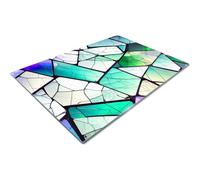 Large Glass Chopping Board | Glass Worktop Savers for Kitchen | Glass Cutting Board | Green Blue Lilac Multicolour Mosiac Stained Glass Sunlight Geometric