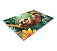 Large Glass Chopping Board | Glass Worktop Savers for Kitchen | Glass Cutting Board | Green Orange Yellow Sloth Cartoon Kids Jungle Hammock Cute Zen Nature