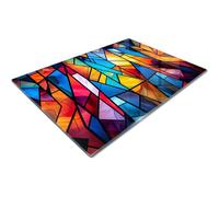 Large Glass Chopping Board | Glass Worktop Savers for Kitchen | Glass Cutting Board | Purple Blue Red Yellow Green Stained Glass Mosaic Geometric Shapes