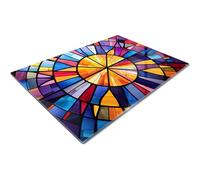 Large Glass Chopping Board | Glass Worktop Savers for Kitchen | Glass Cutting Board | Purple Blue Red Yellow Green Stained Glass Mosaic Circle Geometric