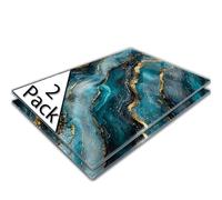 Large Glass Chopping Board | Glass Worktop Savers for Kitchen | Glass Cutting Board | Teal Gold Black Fluid Marble Metallic Vein Ink Swirl Luxury Texture | 2 Pack