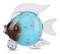 Large Glass Fish Figurines Hand Blown Glass Fish Statue and Sculpture Home Decor, Murano Animal Tropical Sea Glass Paperweights for Desk, Glass Aquarium Coastal Beach Decorative (light blue)