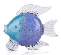 Large Glass Fish Figurines Hand Blown Glass Fish Statue and Sculpture Home Decor, Murano Animal Tropical Sea Glass Paperweights for Desk, Glass Aquarium Coastal Beach Decorative (Dark Blue)