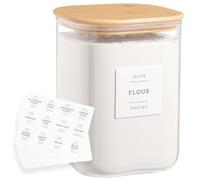 Large glass flour and sugar containers with 132 Kitchen Pantry Labels - 110 oz Glass Food Storage Containers with Airtight Lids - Square Glass Jars with Bamboo Lids for Rice, Pasta, Cookies, grain