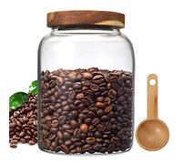 Large Glass Food Storage Jar with Spoon Glass Coffee Container Sealed Clear Canister Transparent Grain Cereals Tank for Spices Sugar Coffee Bean Biscuits Candies Flour Tea(1200ml/40fl oz)