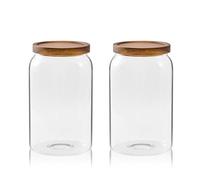 large glass jar (1 gallon with press lid(2 pack))Sweejar Large Glass Candy Jars with Wooden Lids, 1 Gallon Glass Jar with Lid, Sugar/Flour Storage Containers, Big Glass Canisters with Airtight Lid, 2