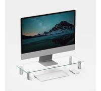 VonHaus Glass Monitor Stand for Desks, Height Adjustable Screen Riser, 58x21cm Tempered Glass Monitor Stand w/Aluminium Legs, 20Kg Capacity