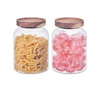 Large Glass Storage Jar with Airtight Acacia Lid - Large Food Storage Container for Kitchen Pantry Organization - Clear Glass Canister Set for Pasta, Rice, Flour, Cereal, Oats, Coffee Beans (2, 1.3L)