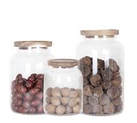 Large Glass Storage Jar with Airtight Acacia Lid - Large Food Storage Container for Kitchen Pantry Organization - Clear Glass Canister Set for Pasta, Rice, Flour, Cereal, Oats, Coffee Beans (1, S+M+L)
