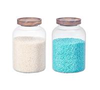 Large Glass Storage Jar with Airtight Acacia Lid - Large Food Storage Container for Kitchen Pantry Organization - Clear Glass Canister Set for Pasta, Rice, Flour, Cereal, Oats, Coffee Beans (2, 2L)