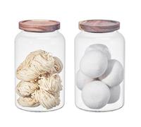 Large Glass Storage Jar with Airtight Acacia Lid - Large Food Storage Container for Kitchen Pantry Organization - Clear Glass Canister Set for Pasta, Rice, Flour, Cereal, Oats, Coffee Beans (2, 2.8L)