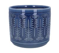 Large Glazed Navy Blue Ceramic Plant Pot Cover With Protea Flower Pattern, Geometric Indoor Planter for Succulents