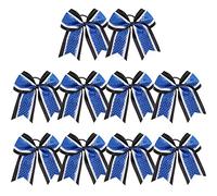 Large Glitter Cheer Bows Girls Royal Blue Black Ponytail Holders 7" Hair Bows Bulk Elastic Hair Ties Accessories for Cheerleaders Teens Women Teams Competition Sports Pack of 10