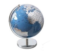 Large Globe Ornament 32cm Blue & Silver Rotating Half Meridian World Atlas Metal Base