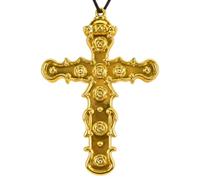 Large Gold Cross Necklace Priest Bishop Pope Fancy Dress Costume Accessory | Oversized ornate gold cross pendant with black neck cord for priest bishop religious themed fancy dress and costume parties