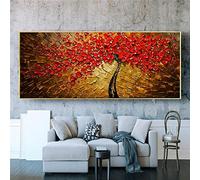 Large Gold Frames Home Decor Mural Modern Oil Painting Red Tree Flower Wall Art Picture For Living Room Wall Decoration 65x130cm(26x52in) With Frame